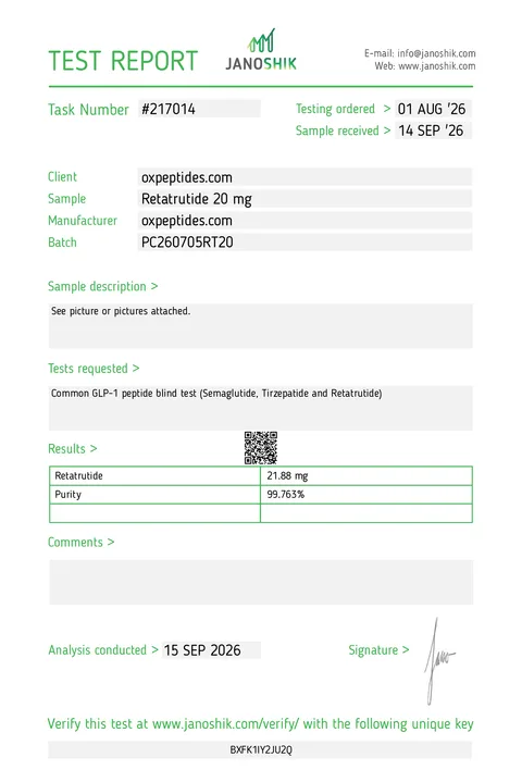 Janoshik-Bericht #217014, Retatrutide 20 mg