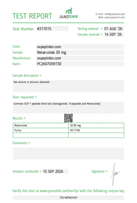 Janoshik-Bericht #217015, Retatrutide 30 mg